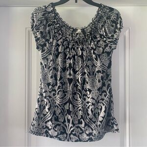 Carol Rose Black and White Smocked Ruffled Blouse